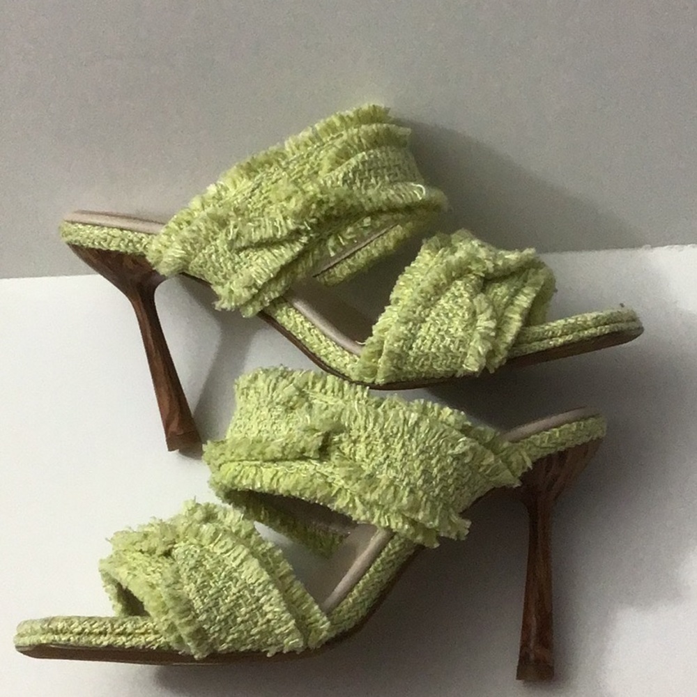 NWOB Joie Otis Tweed Hi Heel Sandal Green Textile Size 6 SAMPLE